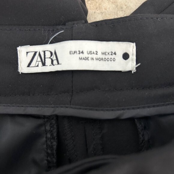 Zara Black Stretch Cotton Classic Straight Leg Pants Size 2 - Picture 9 of 10